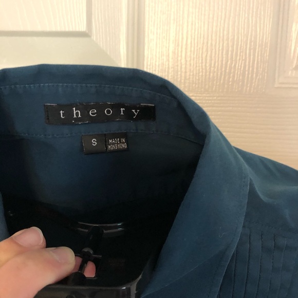 Men’s teal Theory button down tuxedo shirt small - Picture 4 of 5